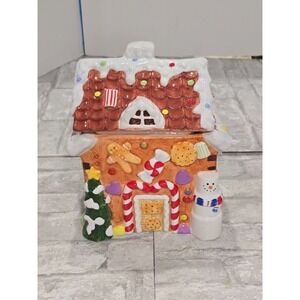 Christmas Cookie‎ Jar Gingerbread House Holiday Cottage Ceramic Painted Canister